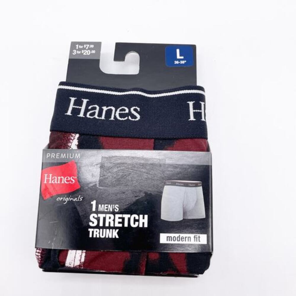 Hanes Men's Black Printed Premium Stretch Trunk Modern Fit Underwear L‎ 36-38"